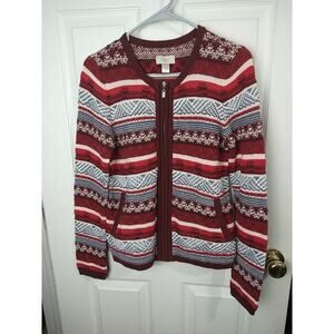 Loft Woman S Cardigan Fair Isle Pocket Front Zip Long Sleeve Cabin Core
